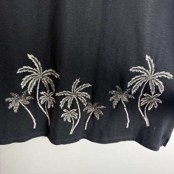 Chico’s Black V Neck T Shirt Dress Beaded Palm Trees Resort Womens Sz 1 / Medium - Picture 2 of 10